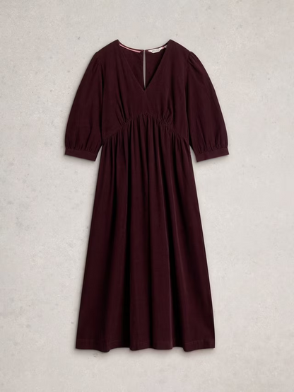 Lucy Corduroy Midi Dress, Dark Plum