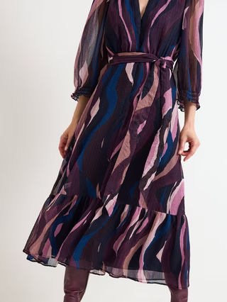 Carra Swirl Midi Dress, Black/Multi