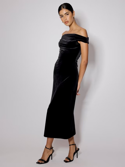 Pippa Velvet Maxi Dress, Black