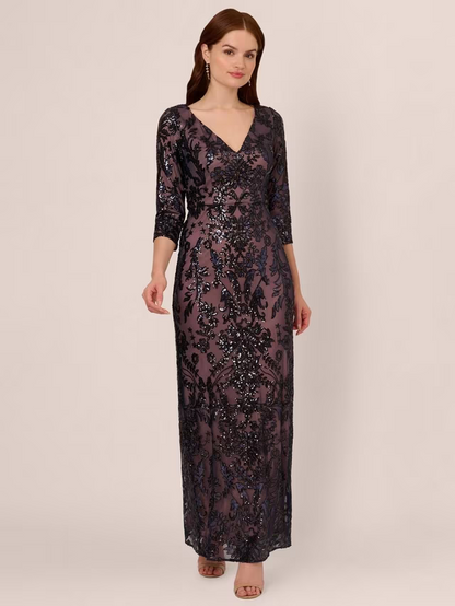 Studio Beaded Maxi Dress, NavyRose Gold
