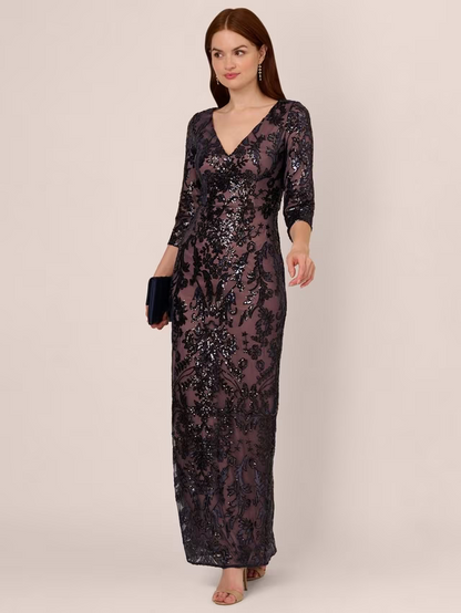 Studio Beaded Maxi Dress, NavyRose Gold