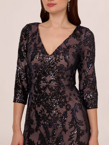 Studio Beaded Maxi Dress, NavyRose Gold