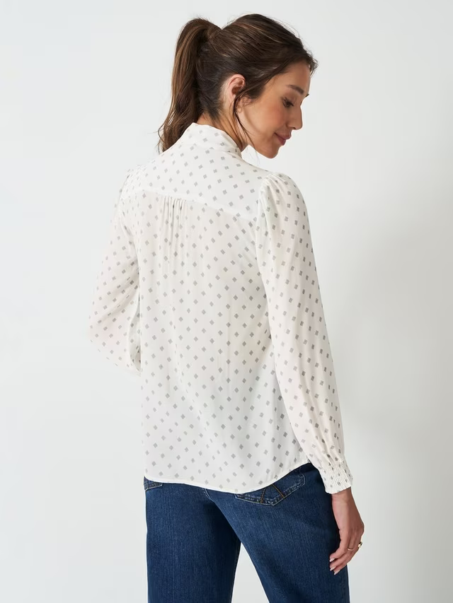 Geo Print Long Sleeve V Neck Blouse