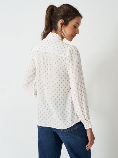 Geo Print Long Sleeve V Neck Blouse