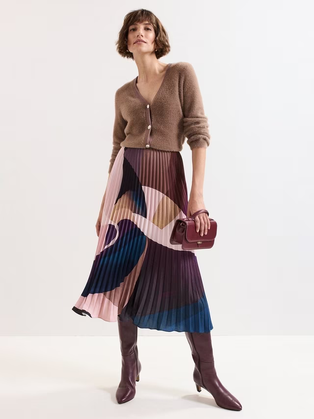 Petite Elmina Abstract Pleated Skirt, Purple