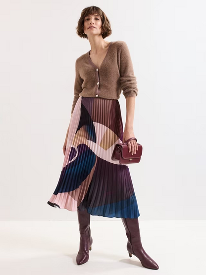 Petite Elmina Abstract Pleated Skirt, Purple
