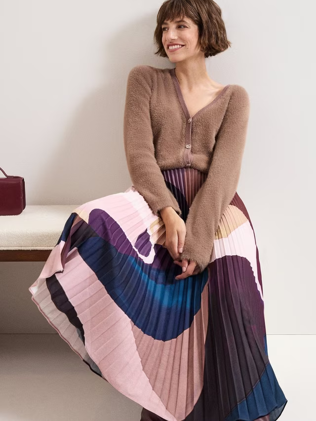 Petite Elmina Abstract Pleated Skirt, Purple
