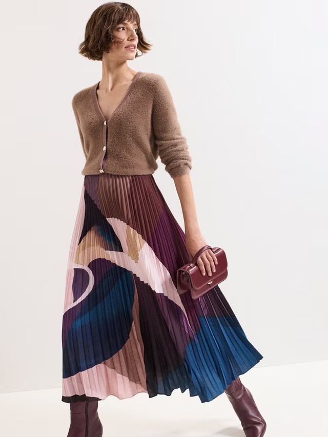 Petite Elmina Abstract Pleated Skirt, Purple