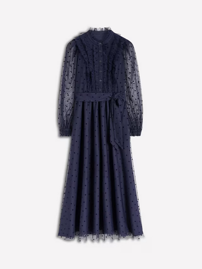 Tulle Ruffle Maxi Dress, Navy