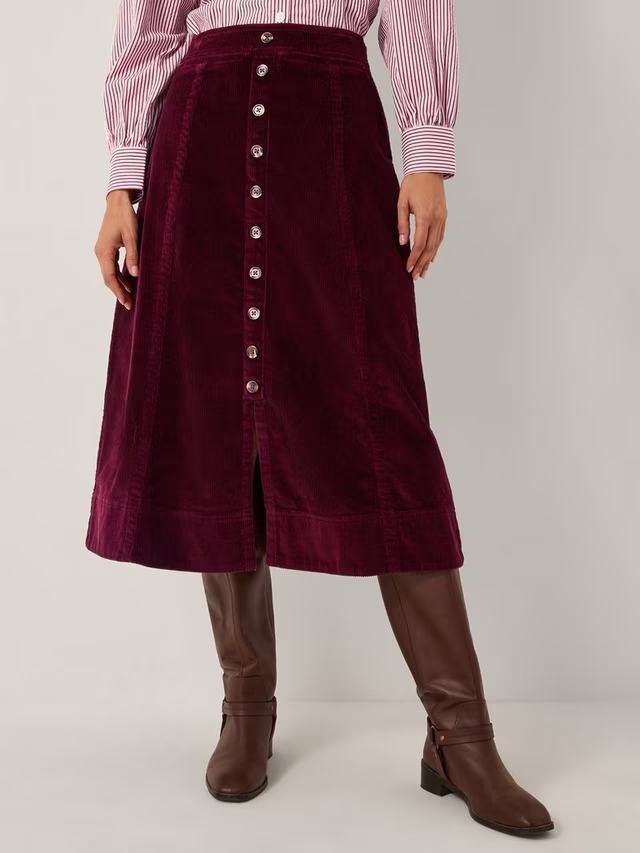 Jamie Button Corduroy Mini Skirt, Burgundy
