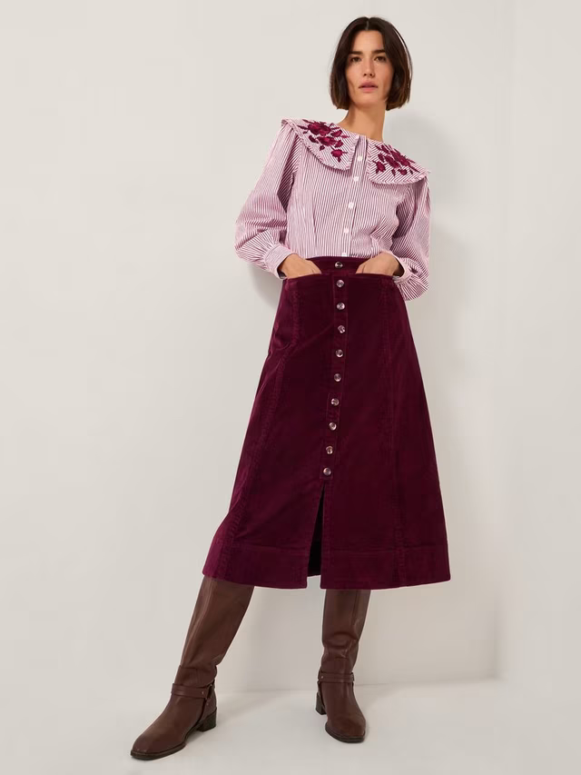Jamie Button Corduroy Mini Skirt, Burgundy