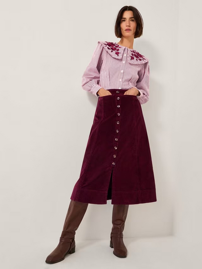 Jamie Button Corduroy Mini Skirt, Burgundy