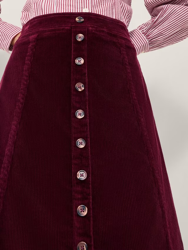 Jamie Button Corduroy Mini Skirt, Burgundy