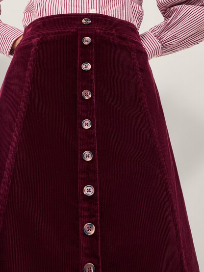 Jamie Button Corduroy Mini Skirt, Burgundy