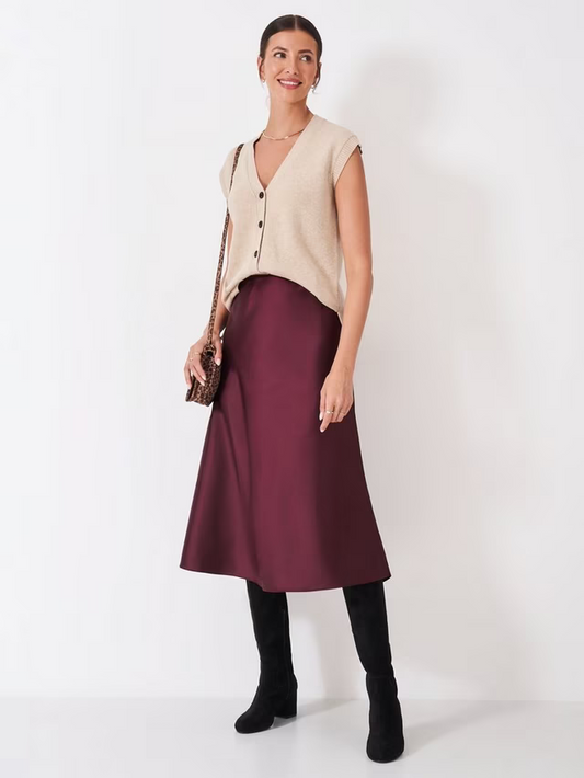 Satin Midi Slip Skirt Burgundy