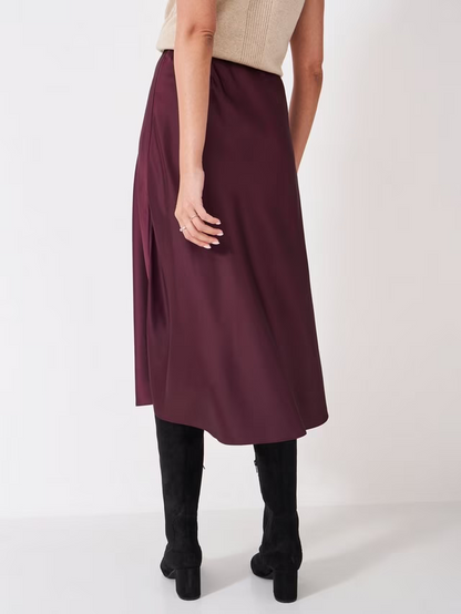 Satin Midi Slip Skirt Burgundy