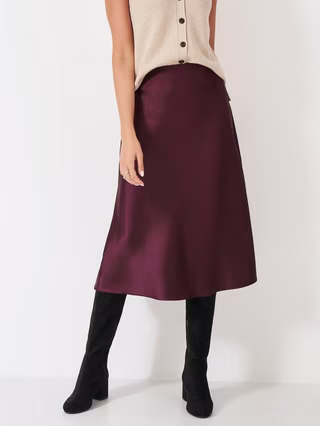 Satin Midi Slip Skirt Burgundy