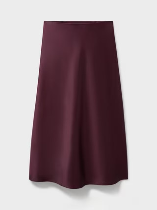 Satin Midi Slip Skirt Burgundy