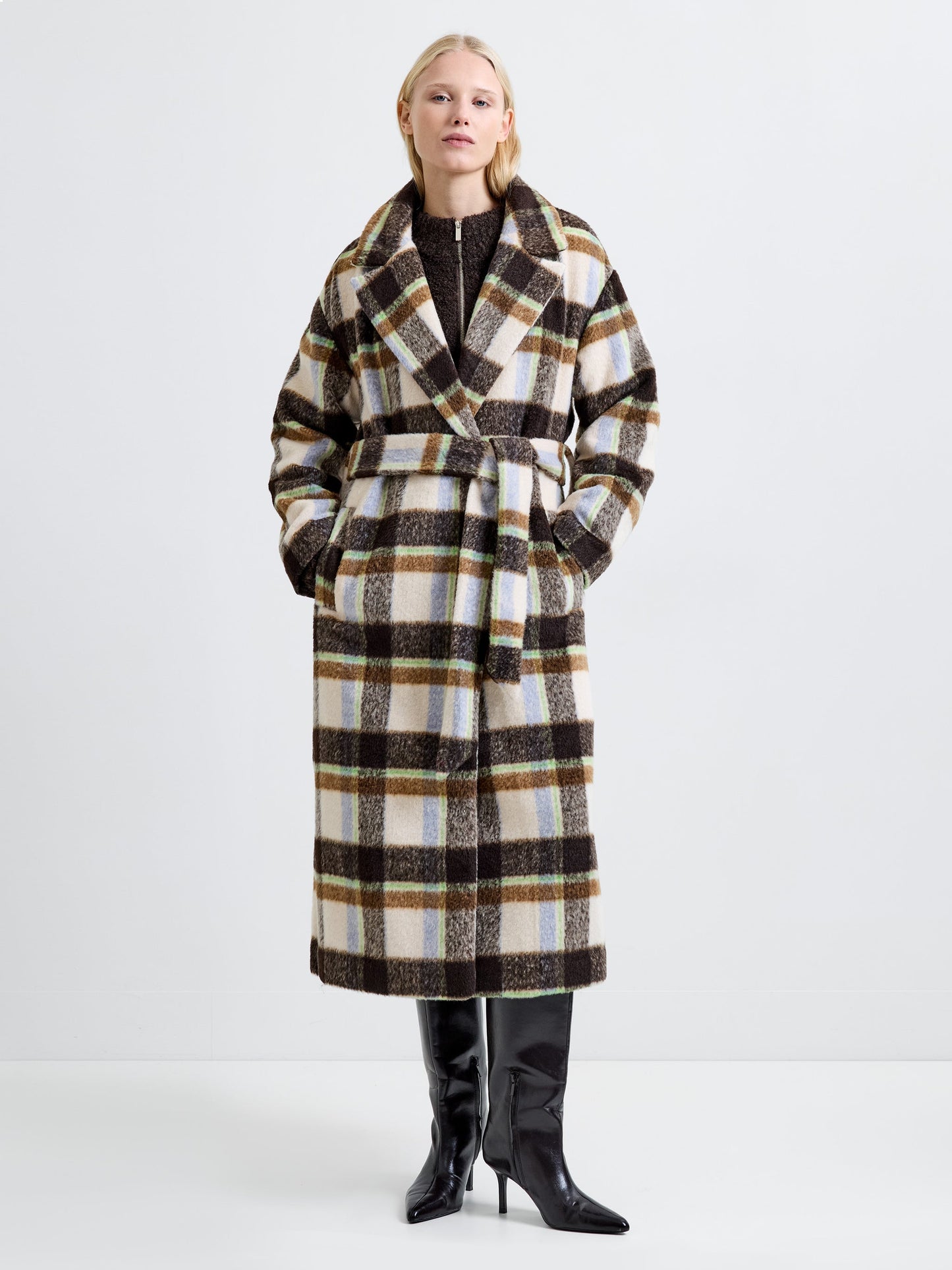 Check Belted Coat