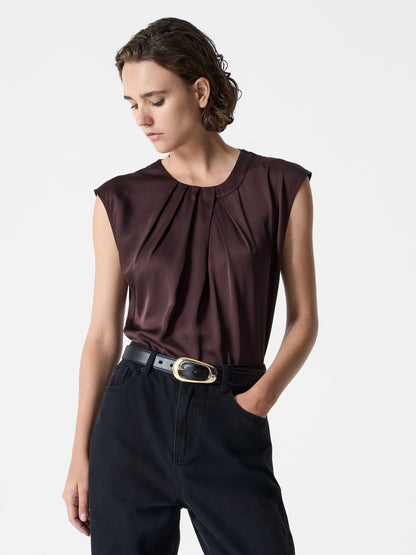 Satin Pleated Sleeveless Blouse