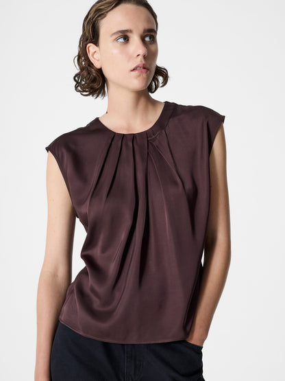 Satin Pleated Sleeveless Blouse