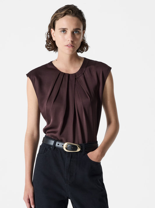 Satin Pleated Sleeveless Blouse